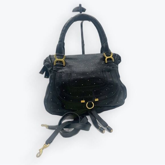 Chloe Medium Black Leather Studded Marcie Convertible 2way Satchel Ltd Edition - Picture 3 of 16